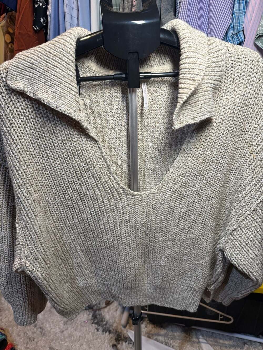 Free People Love This City Collared Sweater Size L Beige Knit Pullover